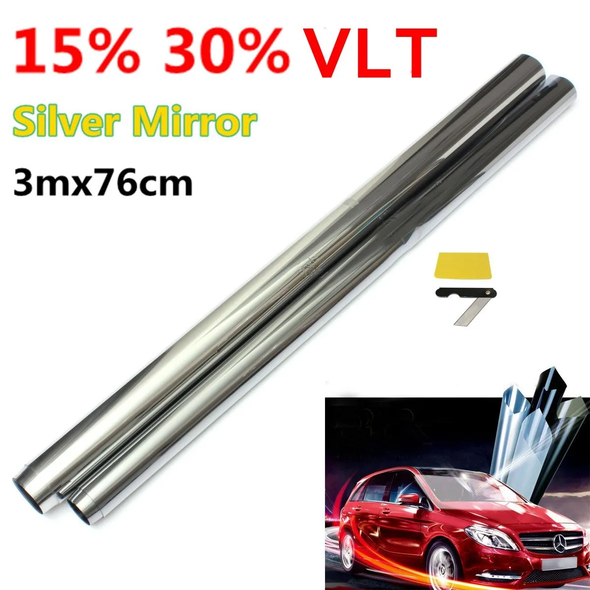 

15% 30% 3mx76cm LVT Car Auto Window Glass Tint Film Tinting Roll Silver Mirror for Car/Camper/Vans/Boats/Conservatories Houses