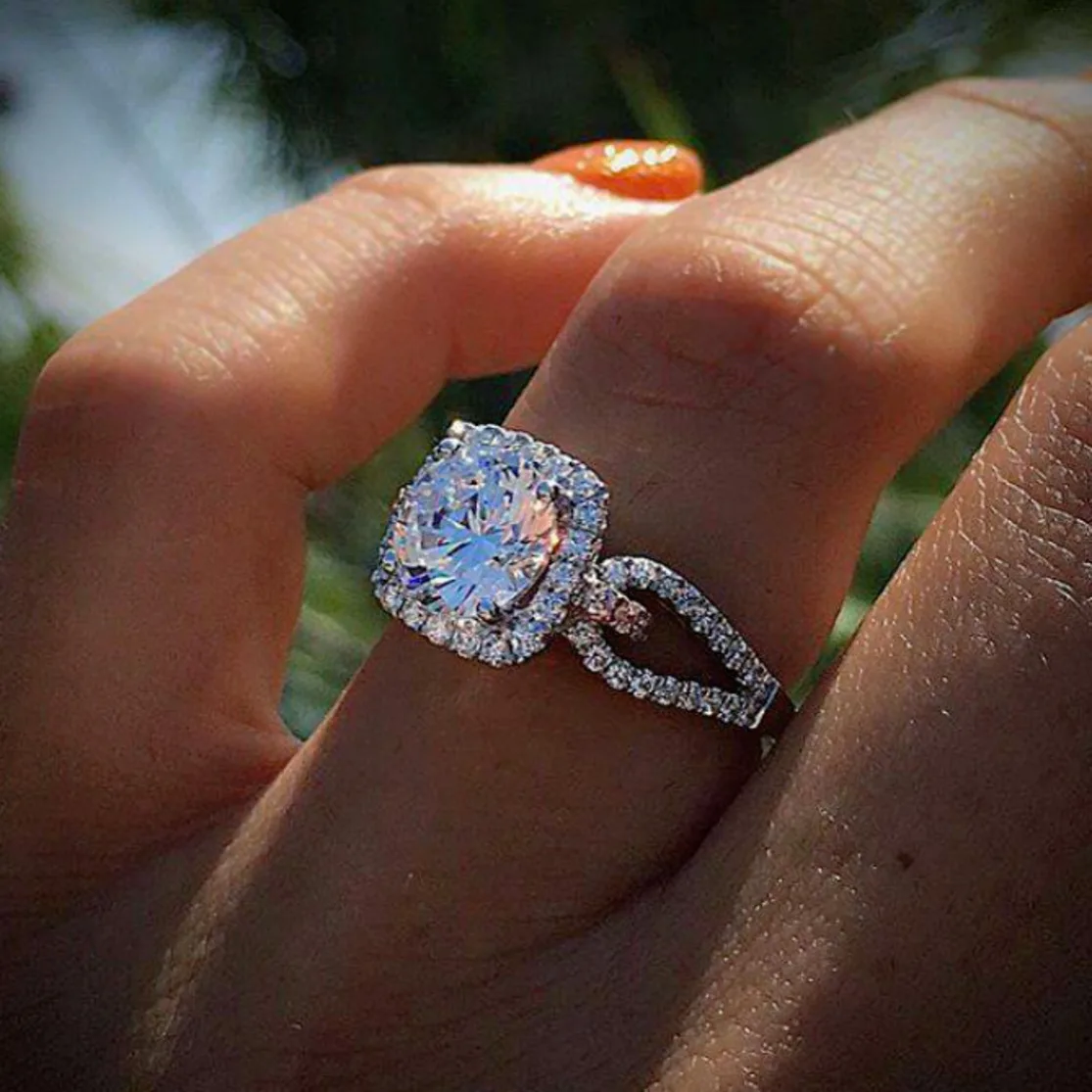 

Inlaid Cubic Zirconia Fashion Girl Gift Rings For Women Bridal Wedding Anelli Trendy Jewellery Engagement White Gold Color