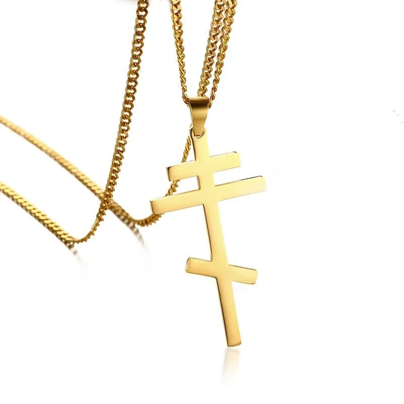 

Russia Greece Ukraine Slavonic Cross Pendant Necklace For Men Women Orthodox Christianity Eternal Church Jewelry