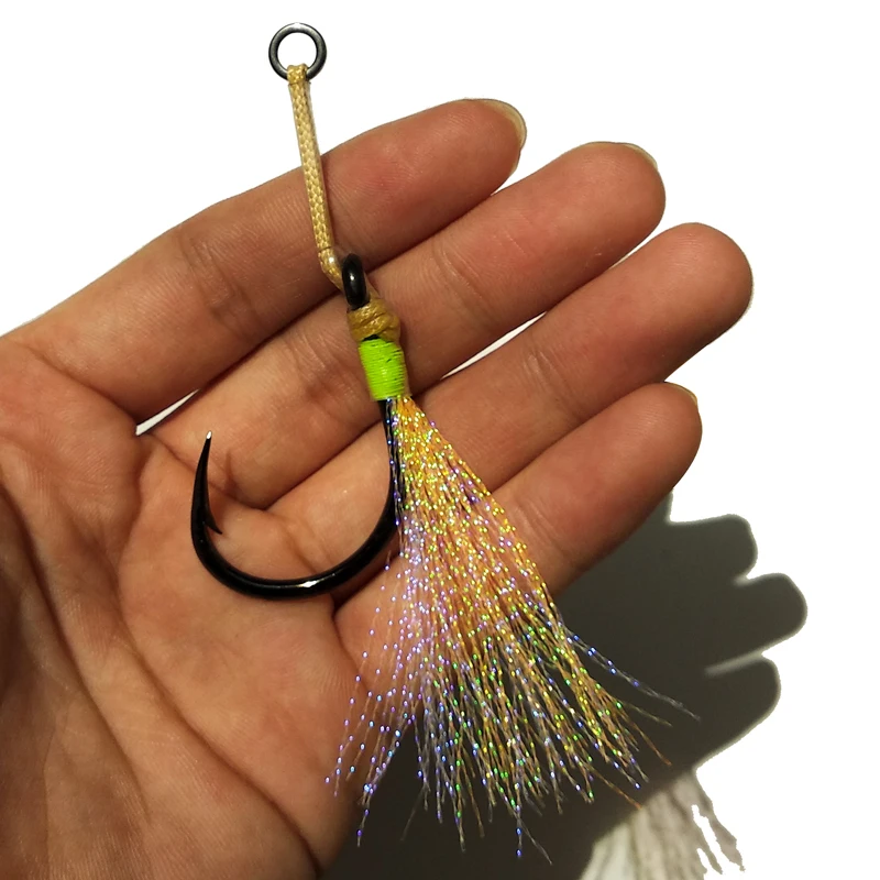 Bulk 5PC Assist Hook Jig Saltwater Fishing Hooks UV Fluorescence Line