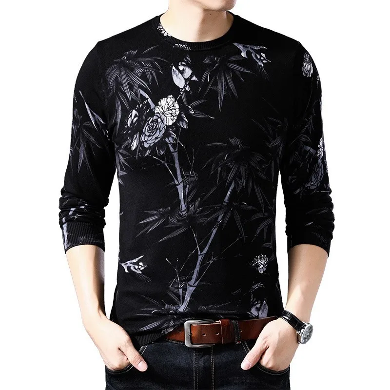 Черно-белый свитер с принтом Erkek Kazak Мужской пуловер круглым вырезом Sueter Hombre Slim Fit