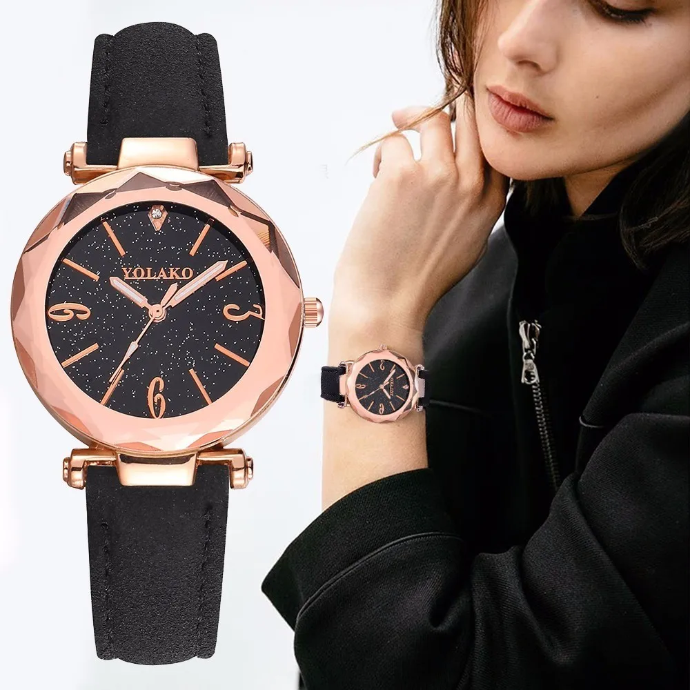 

2018 New Fashion Women Starry Sky Watch Luxury Ladies Leather Clock Quartz Wrist Watches YOLAKO Reloj Mujer Relogio Feminino