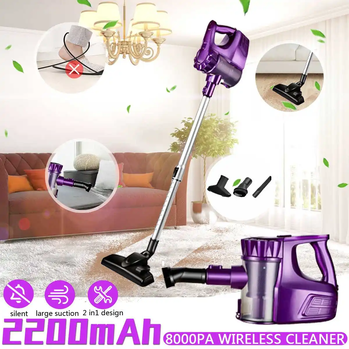 

2 In 1 Handheld Wireless Vacuum Cleaner Cyclone Filter Strong Suction Dust Collector Aspirator With Docking Station Sweeper