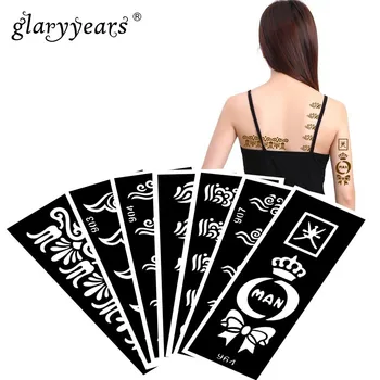 

7 Pieces/Set Henna Tattoo Stencil Symbol Pattern Paste Drawing Lady Leg Body Art Tattoo Stencil Product Waterproof 2019 HN#55