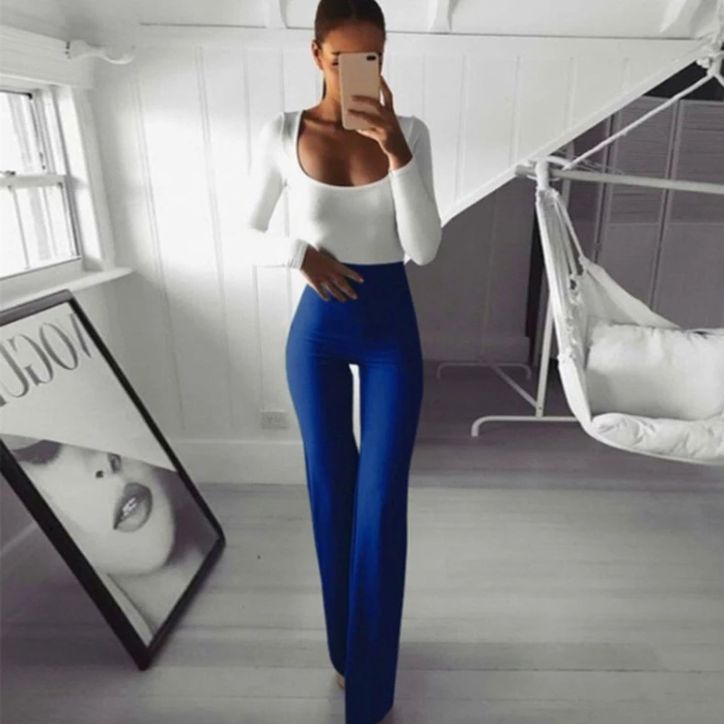 

New Straight OL bell pants Plus Size Womens Palazzo Wide Leg Flared Ladies Stretch Trousers Pants