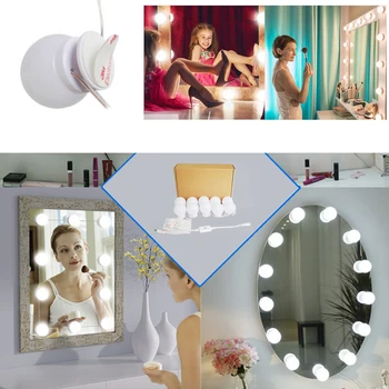 

Makeup Mirror LED Light Bulbs Kit Adjustable Brightness Lighting 10 Bulbs USB Charging Make up Mirrors Bulb