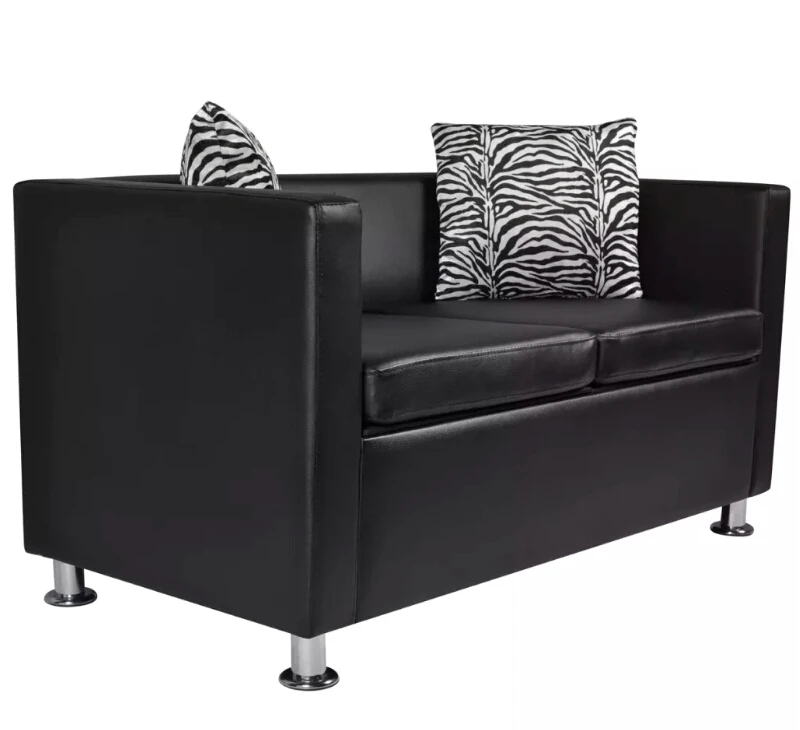 VidaXL Comfortable Modern Sofa 2-Seater Synthetic Leather Black Living Room Sofa Black Sectional Furniture With Cushions