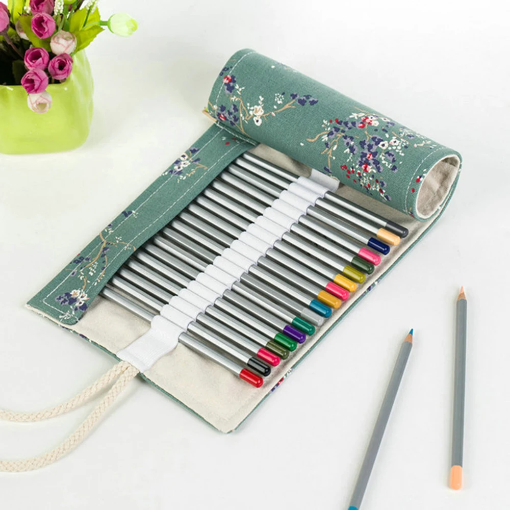 

NEW 72Hole Colored Handmade Canvas Pen Roll Up Bag School Pencil Case Art Student Painting Escolar Estuche Stationery Affordable