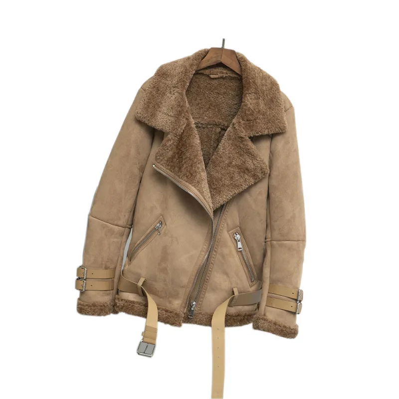 

Gothic Women Casaco Feminino 2018 Autumn Winter Fur Coat Overcoat Suede Lapel Collar Faux Fur Woman'S Coat Retro Outwear Belted