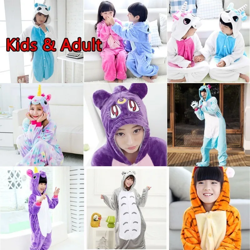 

Boys Girls Flannel Unicorn family christmas Pajamas Kigurumi Overalls Jumpsuit onesie Kids Children Panda Blanket Sleepers