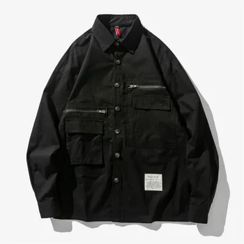 

Spring New Shirt Men Fashion Retro Solid Color Casual Shirt Man Streetwear Trend Wild Hip Hop Loose Long-sleeved Shirt M-2XL