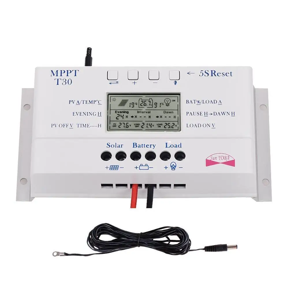 

Sun YOBA 30A 12V/24V LCD MPPT Solar Charge Regulator Three-timer + 16ft Cable
