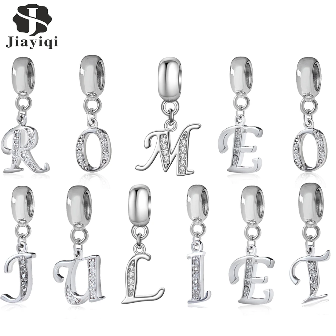 

Jiayiqi 925 Sterling Silver Romeo and Juliet A-Z 26 Letters Pendant Fit Original Charm Bracelet Pendant Bangle For Women Jewelry