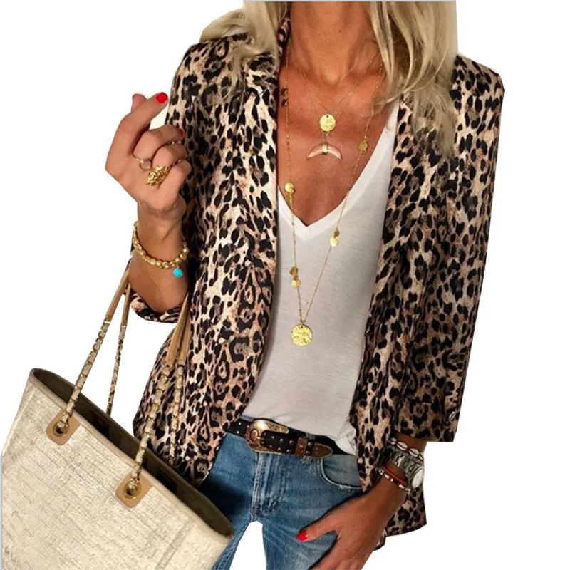 

Bambooboy 2018Women Autumn Turn-down Collar Cato Fashion Leopard print Long Sleeve Coat Tops FC409