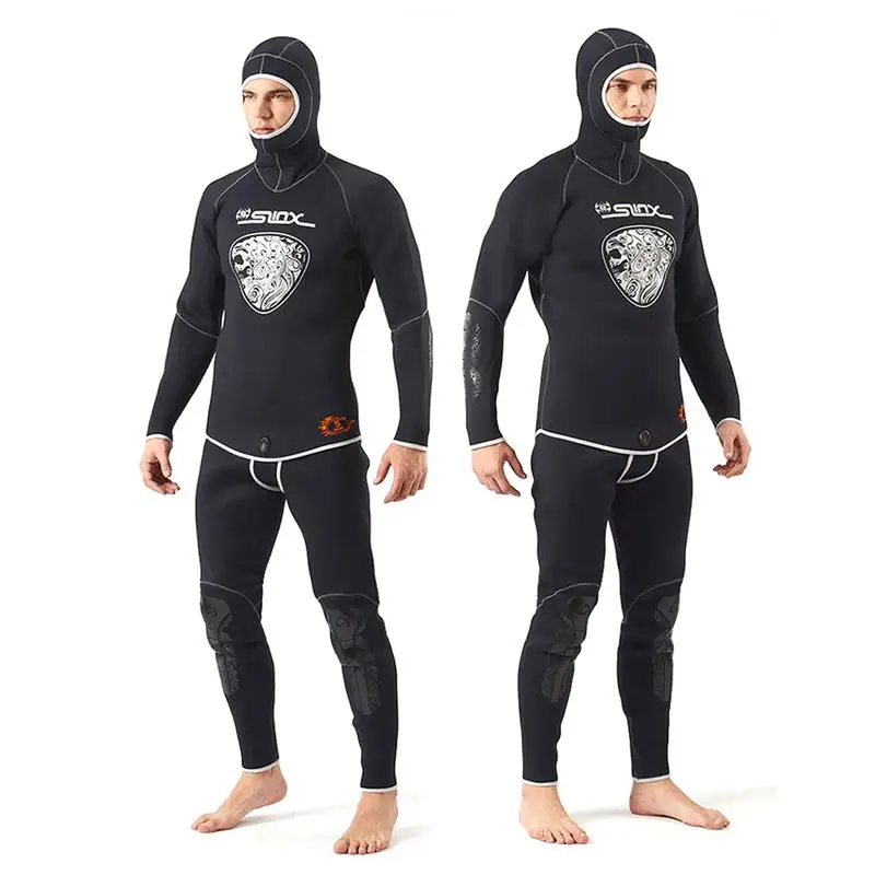 

5MM Two-piece Diving Suit Long Sleeve Full Bodysuit Warmth Sunblock Surf Wetsuit Headgear Sportswear For Men