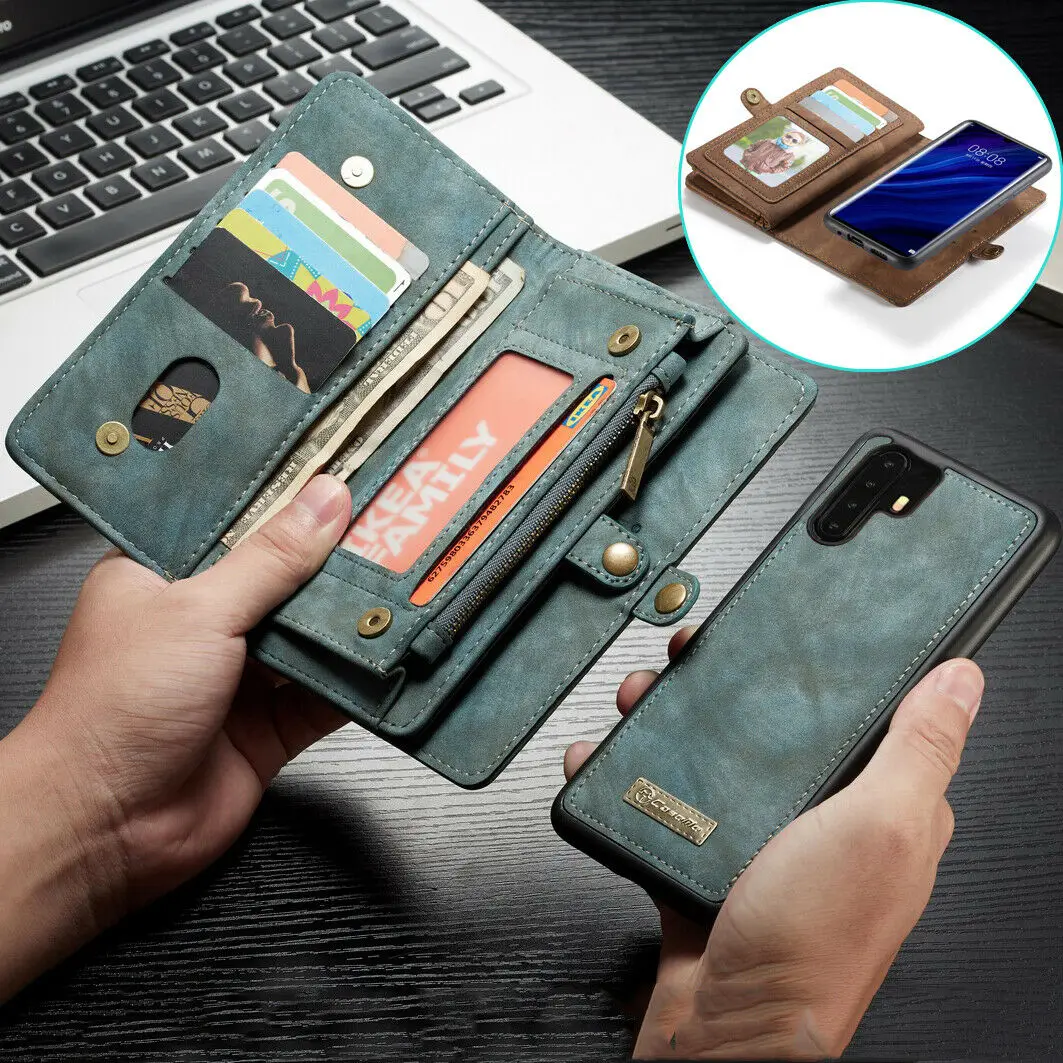 

For Huawei P30 P20 Pro Lite Mate 20 Pro Case Zipper Wallet Luxury PU Leather Removable Flip Cover Coque portefeuille Etuis Hulle