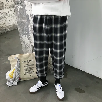 

Summer New Plaid Pants Men Fashion Retro Straight Casual Nine Pants Man Streetwear Trend Wild Hip Hop Loose Joggers Sweatpants