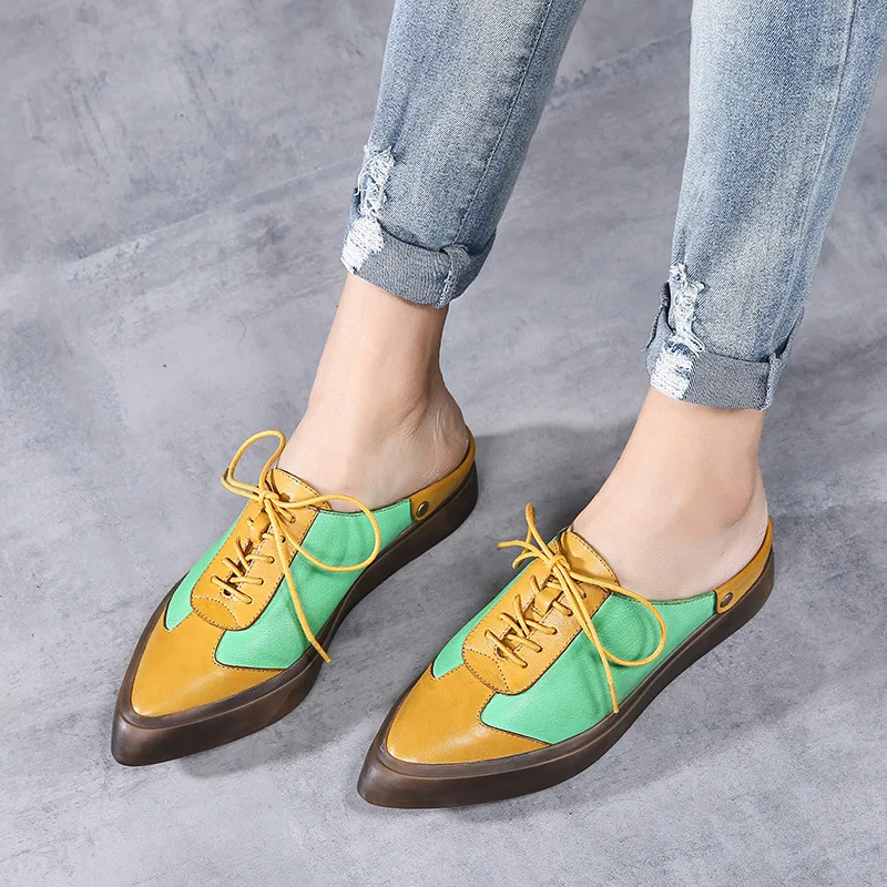 

GYKZ Original New British Retro Pointed Leather Women's Shoes with Low Heels and Strappy Sandals.