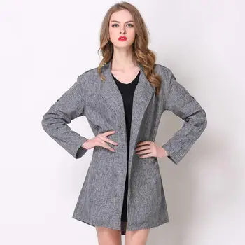 

Autumn Casual Long Trench Coat for Women Long Sleeve Turndown Collar Loose Cardigan Plus Size Gray Casaco Feminine Windbreaker