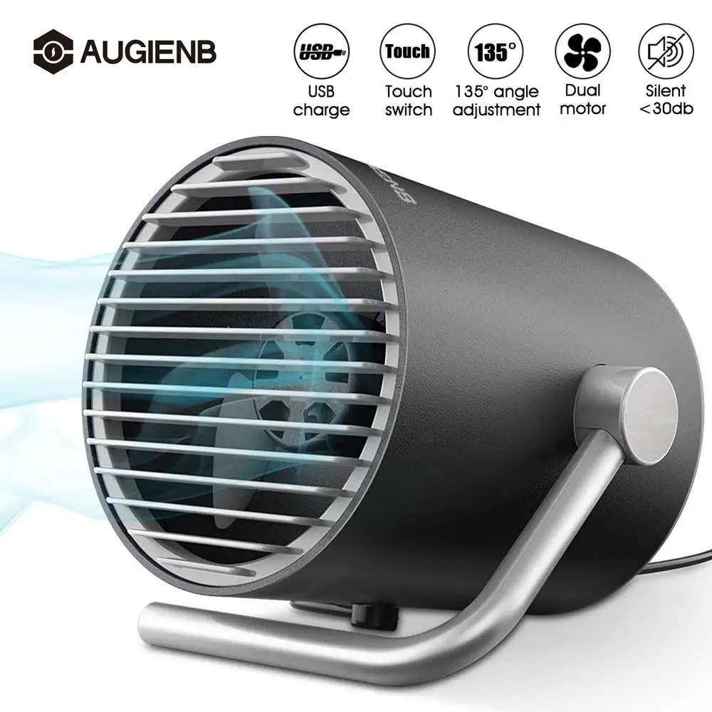

AUGIENB Portable USB Desk Fan Mini Rechargeable Cooling Fans Twin Turbo Blades Quiet 2 speed Mode for Home Office Outdoor