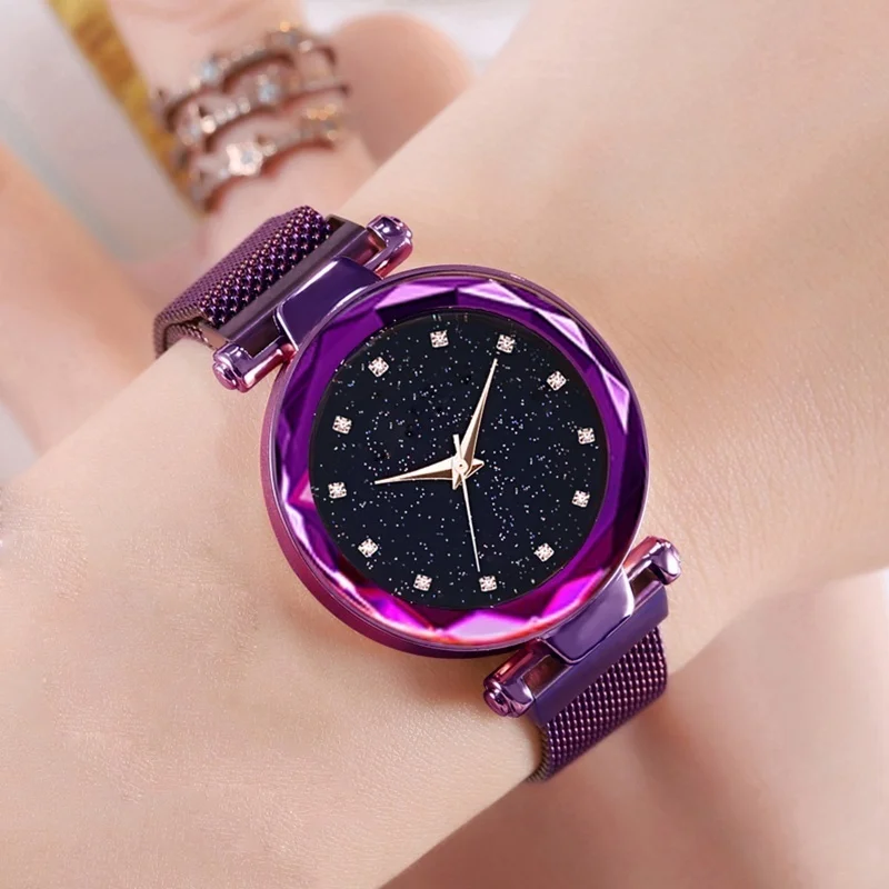 

Luxury Starry Sky Women Watches Rose Gold Bracelet Rhinestones Quartz Ladies Watch Thin Steel Female Waistwatch Relojes Mujer
