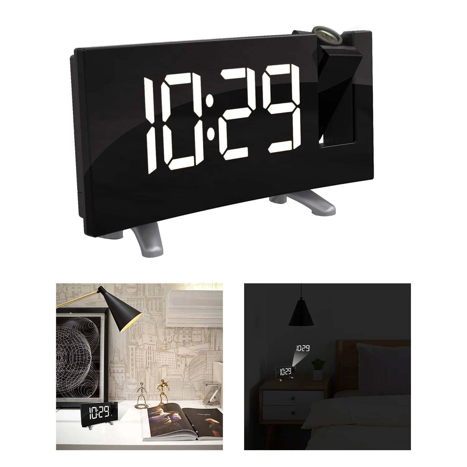 

Electronic Table Watch Bedside Desk Projector Watch FM Radio Alarm Clock With Time Projection Digital Clock For Office Bedroom