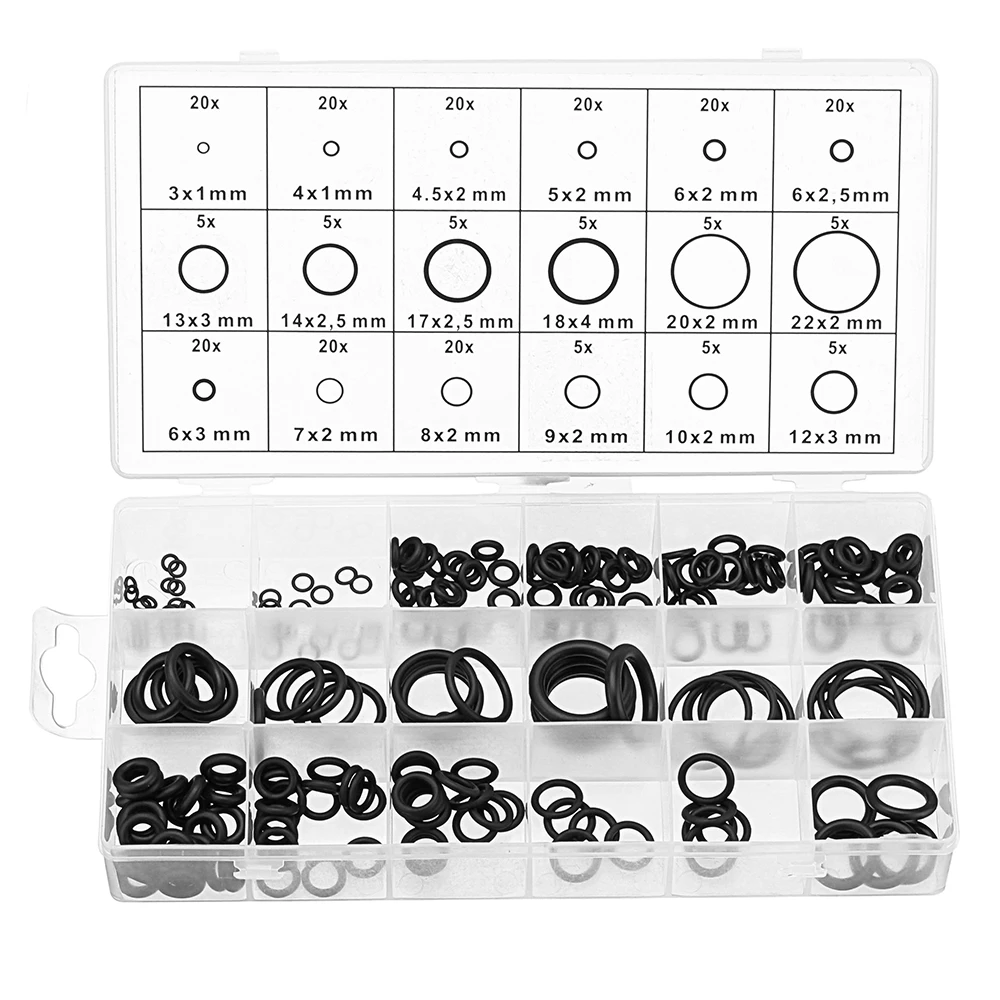

225PCS Black Rubber Metric O-Ring Sealing Gasket Assortment Set For Plumber Mechanics Car Door Window Electric Appliance Bearing
