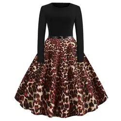 Новое винтажное леопардовое платье с длинным рукавом, расклешенное платье для женщин, платье с леопардовым принтом, женское сексуальное