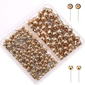 

300 Pieces Map Tacks Push Pins With Gold Round Head Steel Point For Bulletin Board, Fabric Marking, 1/ 8 Inch, 1/ 4 Inch