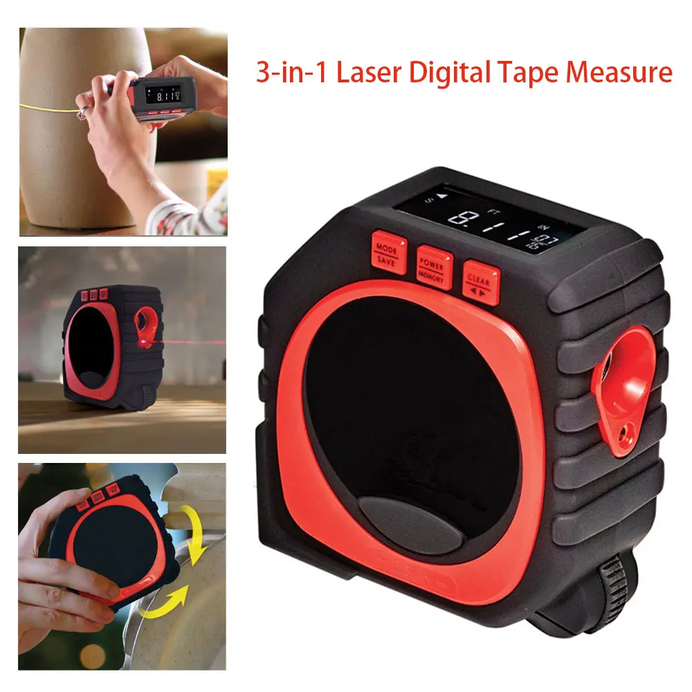 3 in 1 4M High Accuracy Laser Digital Tape Measure With Roll&Cord Mode