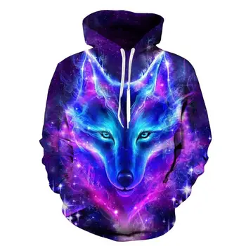 

ZACOO Unisex 3D Starry Sky Fox Pattern Digital Printing Lovers Hoodies