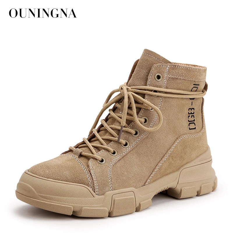 

OUNINGNA 2019 spring and autumn new fashion casual Women's shoes cow suede motorcycle martin boots British style women's boots