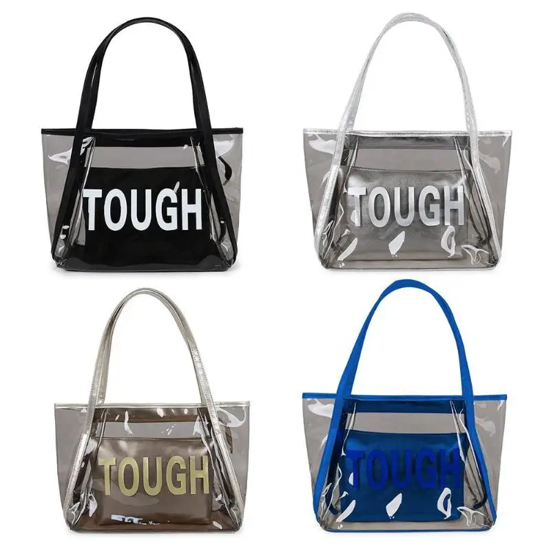 

2pcs/set Clear Solid Color Shoulder Handbags Women Shopping Totes Clutch