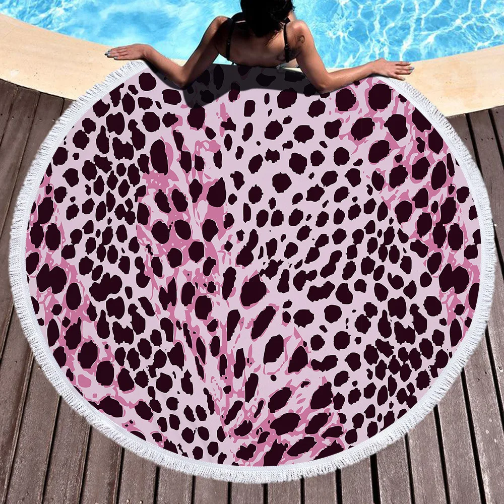 

Leopard Print Tiger Stripe Zebra Pattern Printed Modern Microfiber Round Beach Towel Terry Cloth Circle Blanket Serviette Plage