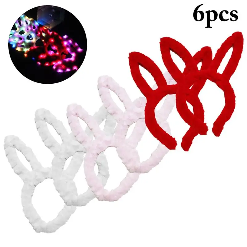 

6PCS Hair Hoop Cute Rabbit Ears Plush Headband LED Light Up Hair Band Party Headband For Christmas Clothing Accessories