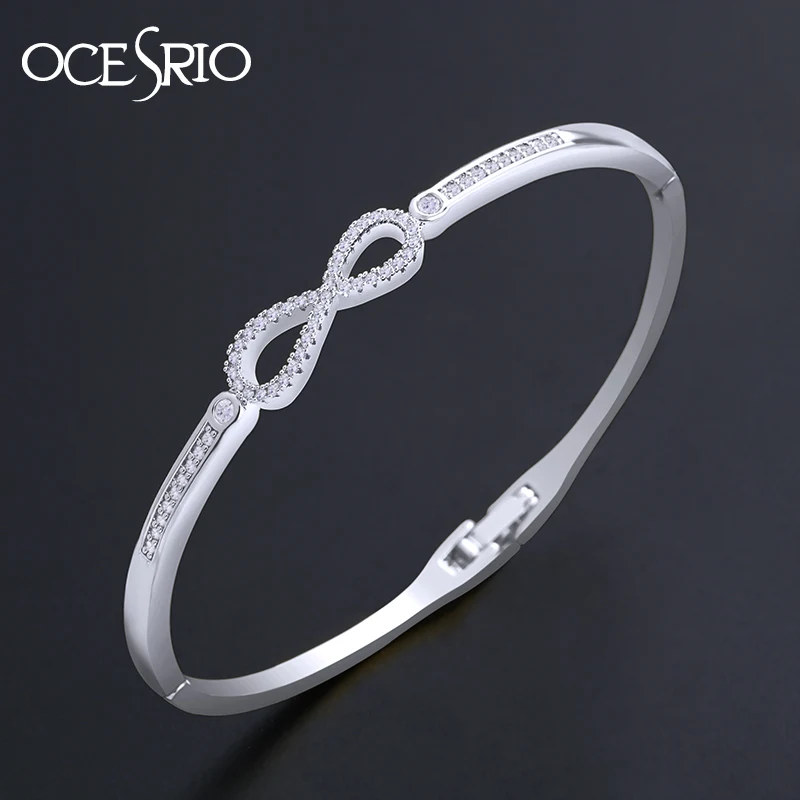 

OCESRIO Infinity Symbol Silver Bracelets for Women Luxury Bangle and Bracelets Infinity Knot 2019 Cubic Zircon Jewelry brt-b19