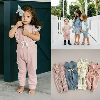 

0-3Y Summer Cute Newborn Baby Girl Boys Romper Clothes Sleeveless Solid Striped Bib Pants Romper Overalls Coming Home Outfit