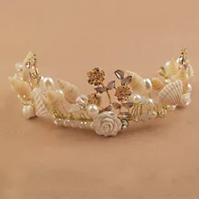 Le liin повязка на голову для Русалочки жемчужная ракушка корона для подружки невесты пляжные свадебные аксессуары для волос Свадебная Seashell тиара Выпускной головной убор