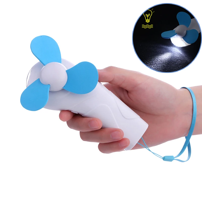 

Mini Portable Cooling Fan Hand-held Cool Fan With LED Light Lanyard Battery Power For Summer Outdoor Camping Travel 5 Colors