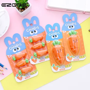 

EZONE 1PC/3PCS Cartoon Carrots Eraser Kawaii Carrots Shape Pencil Eraser Students Stationery Supply High Quality Soft Rubber New