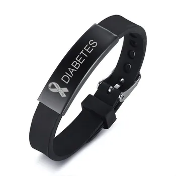

Personalized Engravable Black Adjustable Silicone Bracelets on ID Tag Bracelets Health And Wellbeing DiabetesType
