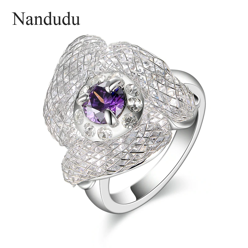 Nandudu Purple Crystal Heart Silver Mesh Net Fille
