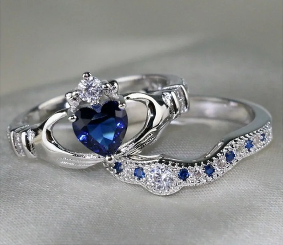 Sliver S925 Fashion Sapphire Rings for Women Blue Amethyst Crystal Diamante Sapphire Bizuteria Gemstone Crown Shape Diamont Ring