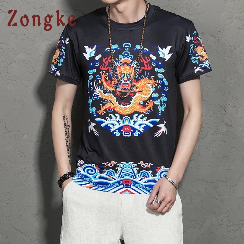

Zongke Chinese Style Dragon Print T Shirt Men Tshirt Men T-Shirt Men Funny T Shirts Harajuku Streetwear Hip Hop 5XL 2019 Spring