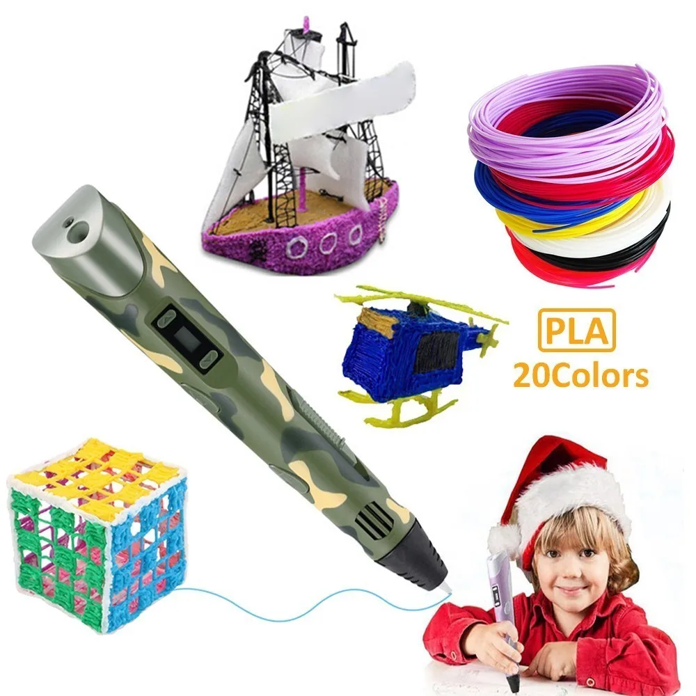 

USB 3D Printing Pen And 200 Meters 20 Colors 1.75MM PLA Filament Threads Plastic 3 D Printer Materials For Kid Drawing Toys