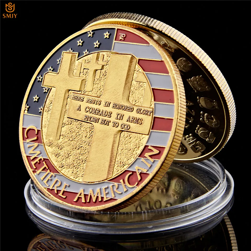 WW II 1944.6.6 D-Day Omaha Beach Gold Plated Souvenir Cimetiere American Military Challenge Coin Collection