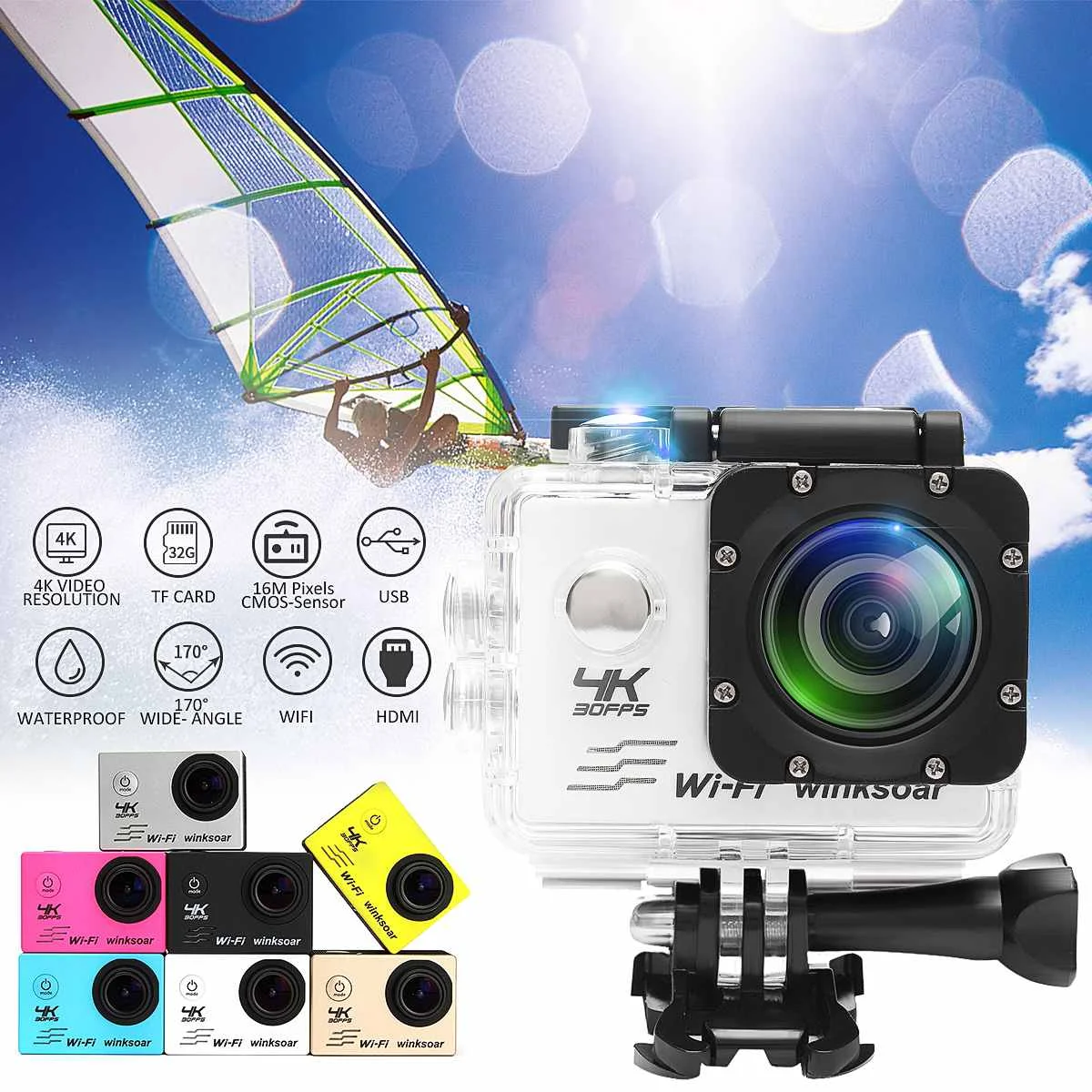 

Waterproof SJ8000 4K HD 170 Degree WiFi 2.0'' LCD Sports Action DV Camera White Black Silver Pink Blue Gold Yellow 59x25x41mm
