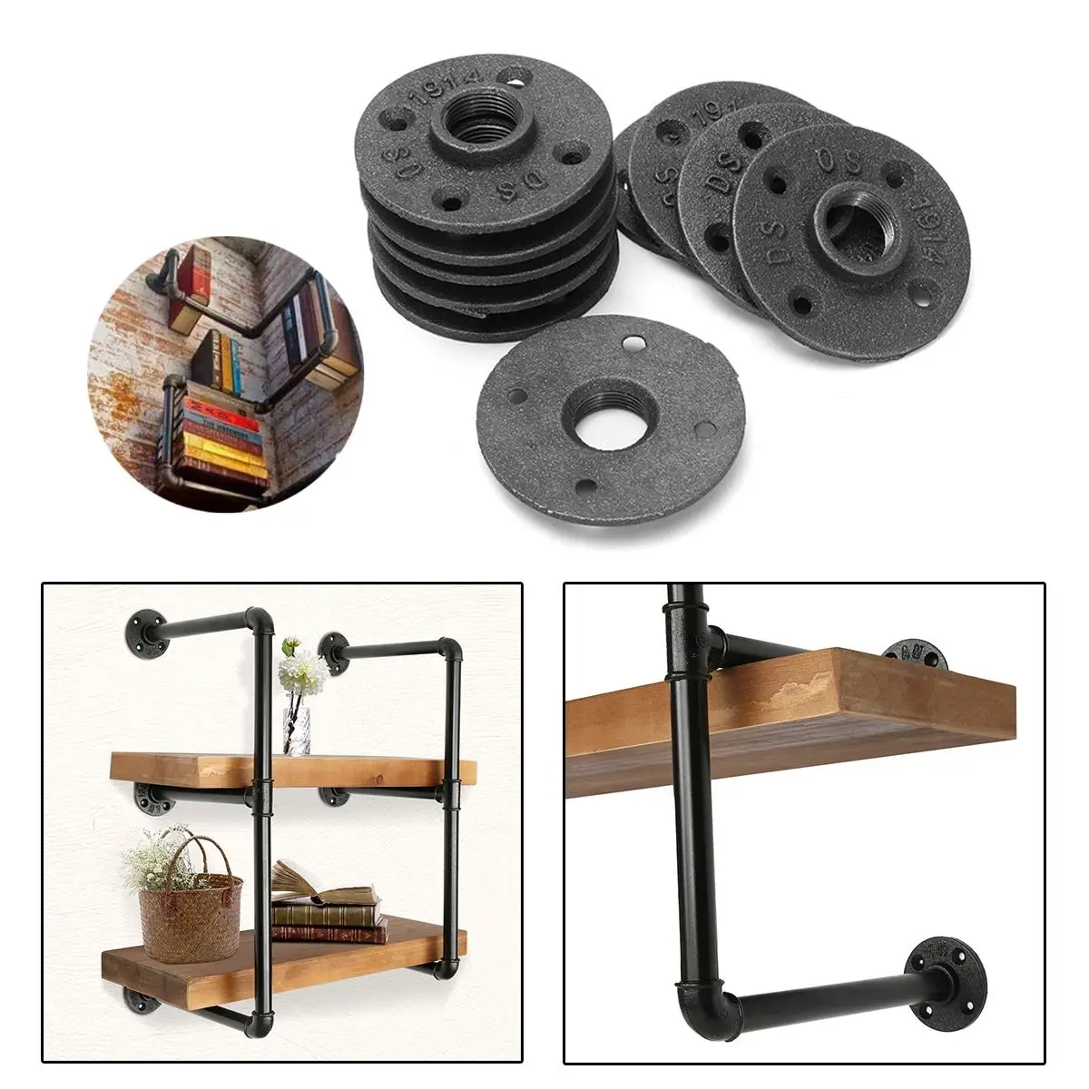 

10pcs 3/4" Cast Iron Flanges Thread Malleable Industrial Pipe Fittings Exhaust Wall Mount Floor Flange Bathroom Shelves Tools