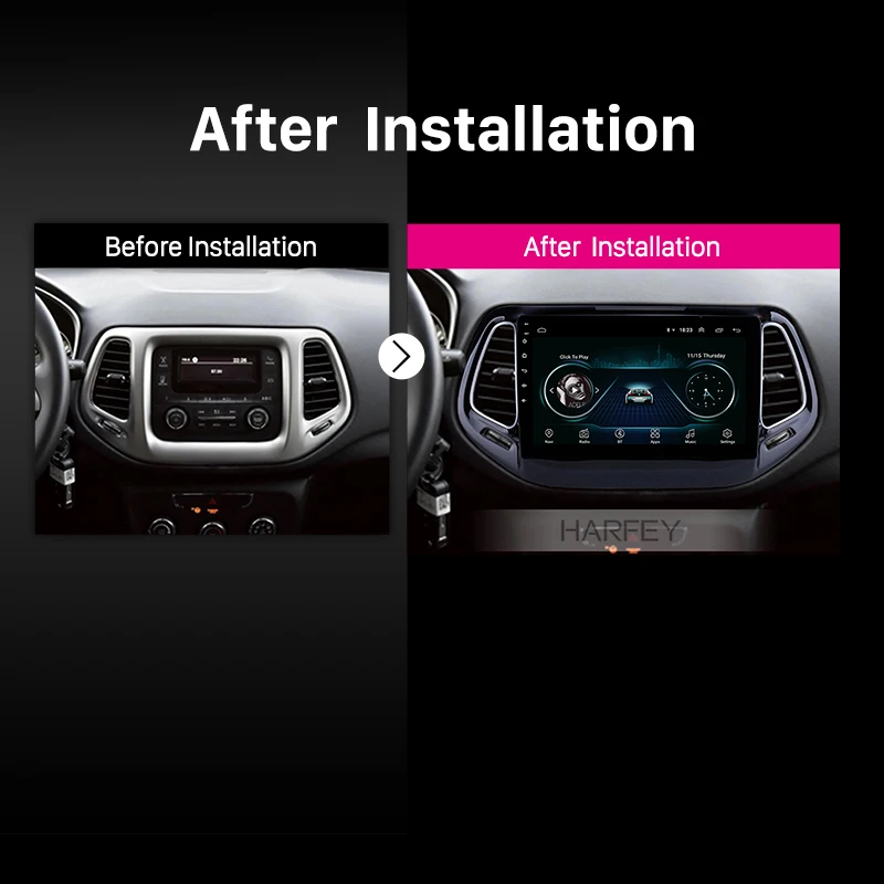 Discount Harfey Android 8.1 10.1" Car Multimedia Player for 2017 Jeep Compass Head Unit GPS Navi SWC USB Backup Camera AUX Bluetooth WIFI 5