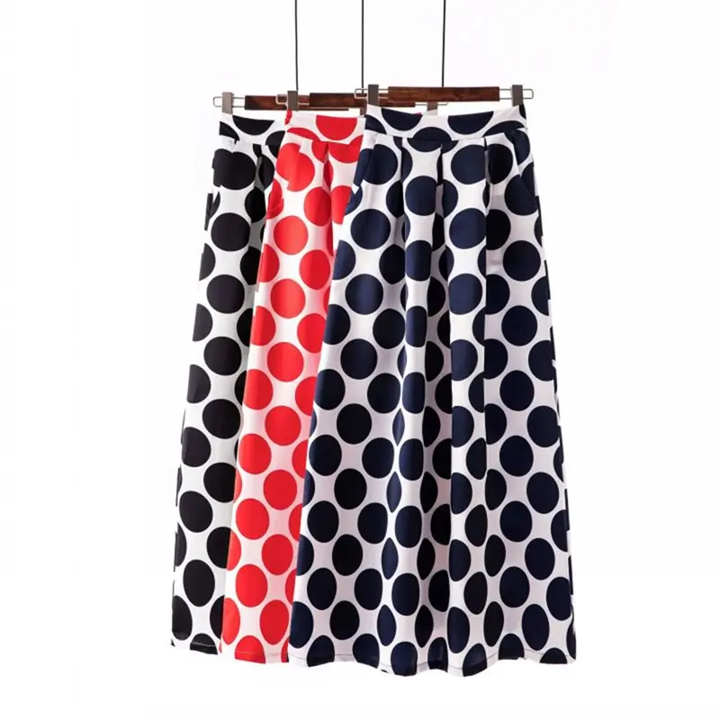 Summer Boho Elegant Casual OL Lady Women Long Skirts Retro Preppy Polka Dots Print Plus Size Aline Black Female Vintage Skirt Summer Boho Elegant Casual OL Lady Women Long Skirts Retro Preppy Polka Dots Print Plus Size Aline Black Female Vintage Skirt